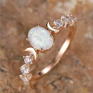 Elegant Opal and Crystal Rose Gold Ring